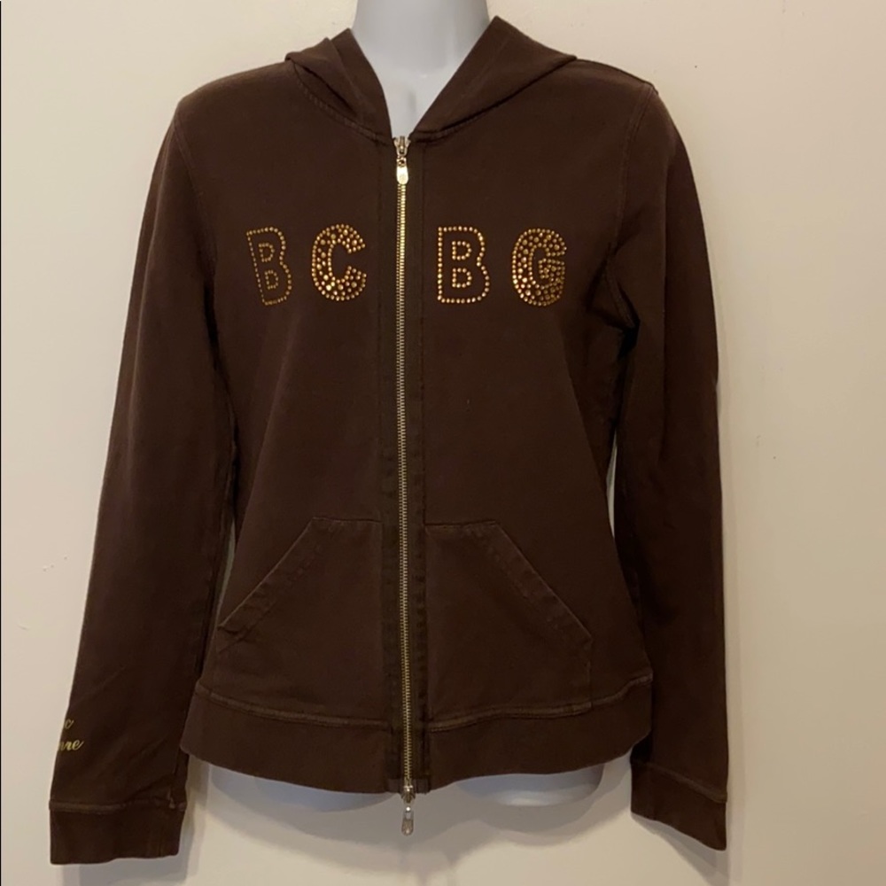 BCBG Brown Hoodie with Gold Rhinestones